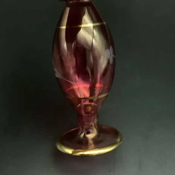 Vintage Egyptian Hand Blown Miniature Glass Empty Bottle Gold Trim Etched - Picture 9 of 14